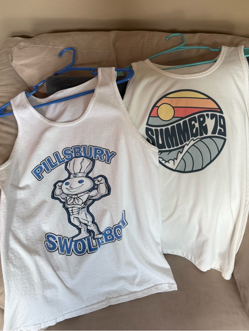 Pillsbury Swoll-Boy White Graphic Tank + Off-White Old Navy Men’s Funny Workout